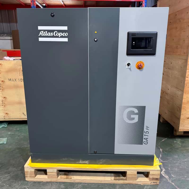 Atlas Copco GA15 FF 15kW तेल इंजेक्टेड रोटरी स्क्रू एअर कंप्रेसर इंटिग्रेटेड ड्रायर 7.5 13Bar